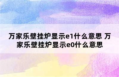 万家乐壁挂炉显示e1什么意思 万家乐壁挂炉显示e0什么意思